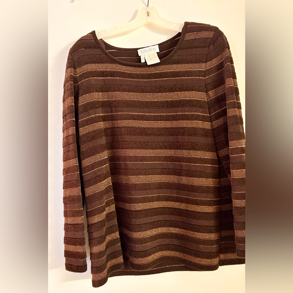 Escada Brown and Tan Striped Sweater